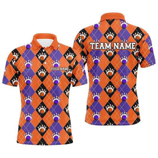 Purple And Orange Argyle Custom Bowling Shirts For Men, Fall Season Halloween Bowlers Outfits IPHW7296