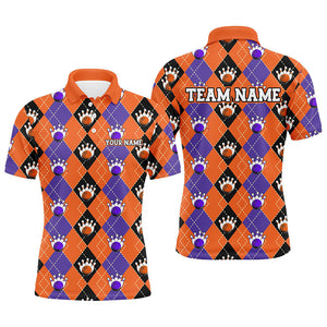 Purple And Orange Argyle Custom Bowling Shirts For Men, Fall Season Halloween Bowlers Outfits IPHW7296
