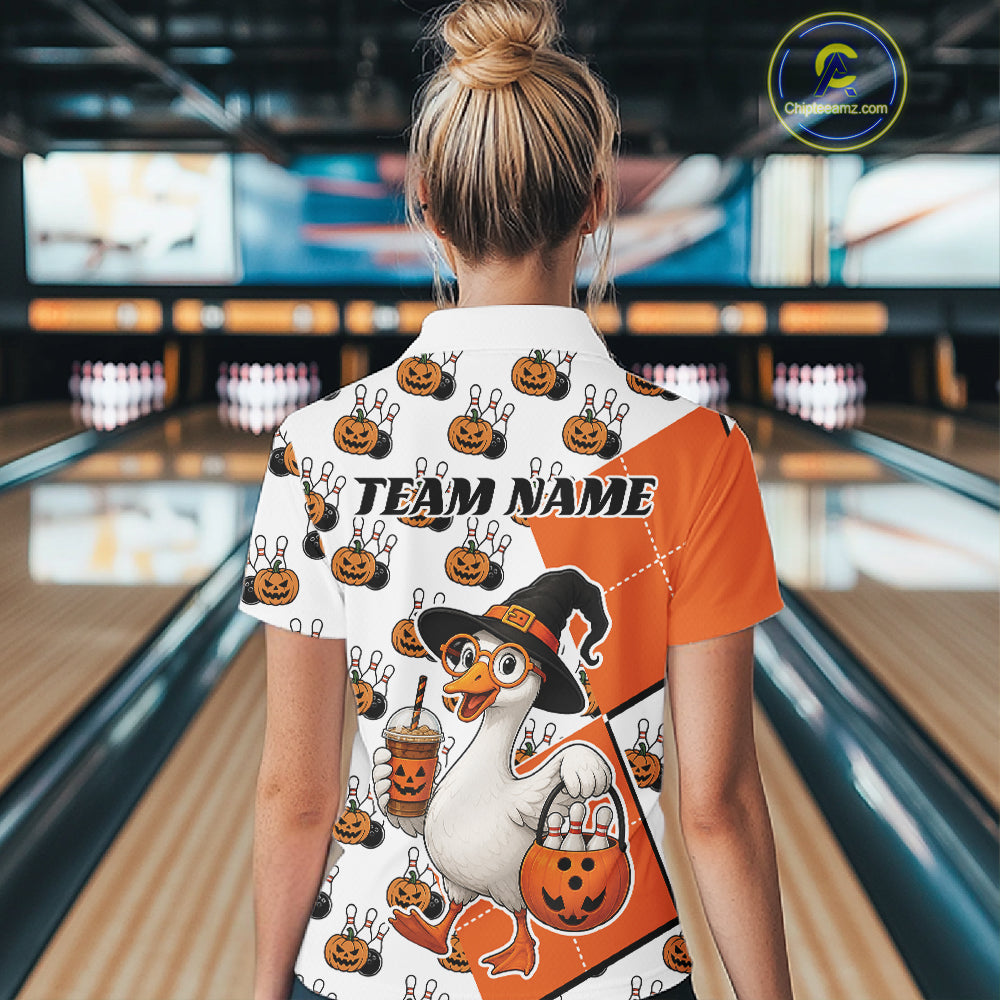Custom Funny Halloween Goose Bowling Women Quarter-Zip Shirt, Orange Halloween Outfit IPHW11984