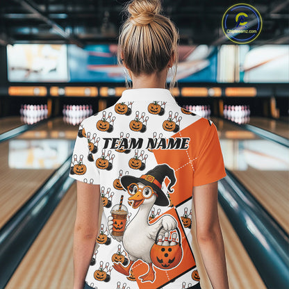 Custom Funny Halloween Goose Bowling Women Quarter-Zip Shirt, Orange Halloween Outfit IPHW11984