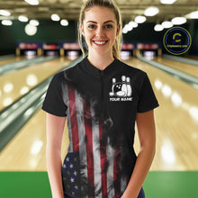 Load image into Gallery viewer, Smoke American Flag Custom Patriotic Bowling Shirts For Women, US Bowling Team Shirt Bowlers IPHW7585