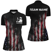 Load image into Gallery viewer, Smoke American Flag Custom Patriotic Bowling Shirts For Women, US Bowling Team Shirt Bowlers IPHW7585