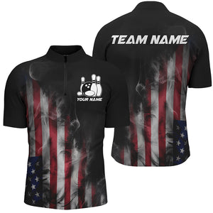 Smoke American Flag Custom Patriotic Bowling Shirts For Men, US Bowling Team Shirt Bowlers IPHW7585