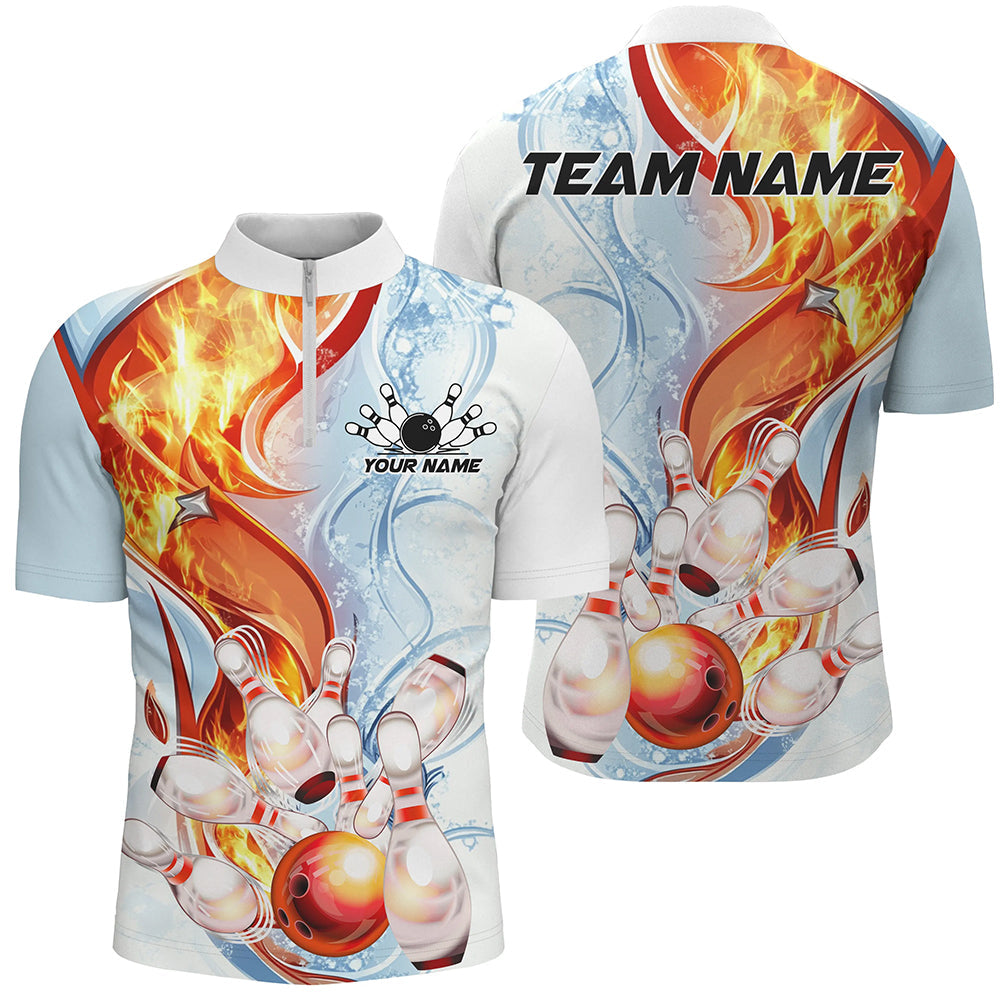 Water And Fire Custom Striking Bowling Shirts For Men, Flame Bowling Team Shirt Bowler Outfit IPHW7591