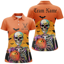 Load image into Gallery viewer, Orange Custom Halloween Bowling Shirts For Women, Skull Bowling Team Shirt Halloween Outfit IPHW7598