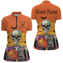 Load image into Gallery viewer, Orange Custom Halloween Bowling Shirts For Women, Skull Bowling Team Shirt Halloween Outfit IPHW7598