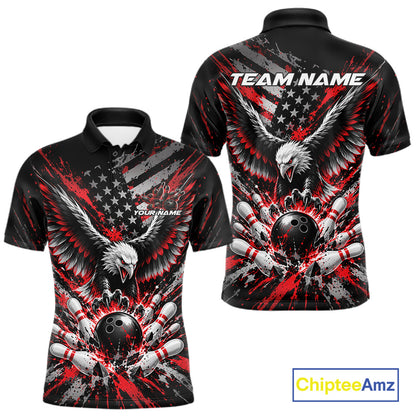 Custom Black And Red Patriotic Eagle Bowling League Men Polo Shirt, Team Jersey IPHW12353