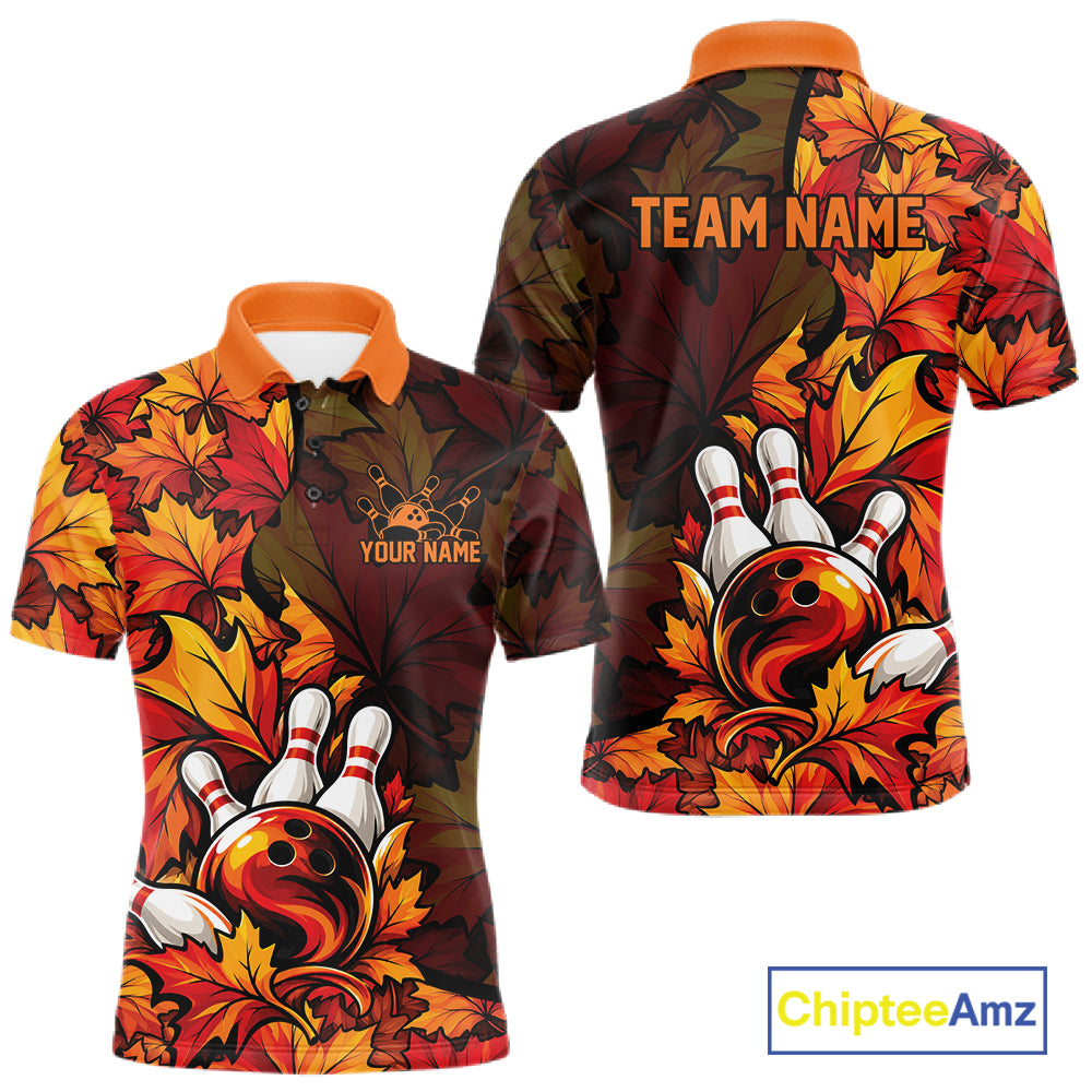 Custom Autumn Maple Leaf Thanksgiving Bowling Men Polo Shirt Bowler Outfit IPHW12800
