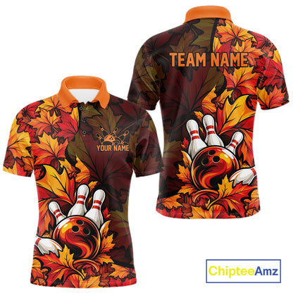 Custom Autumn Maple Leaf Thanksgiving Bowling Men Polo Shirt Bowler Outfit IPHW12800
