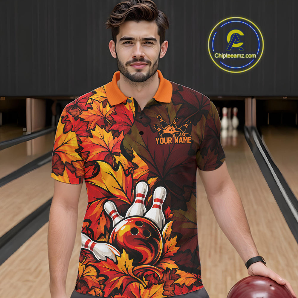 Custom Autumn Maple Leaf Thanksgiving Bowling Men Polo Shirt Bowler Outfit IPHW12800