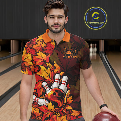 Custom Autumn Maple Leaf Thanksgiving Bowling Men Polo Shirt Bowler Outfit IPHW12800
