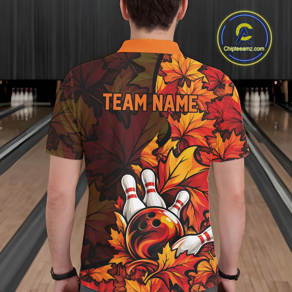 Custom Autumn Maple Leaf Thanksgiving Bowling Men Polo Shirt Bowler Outfit IPHW12800