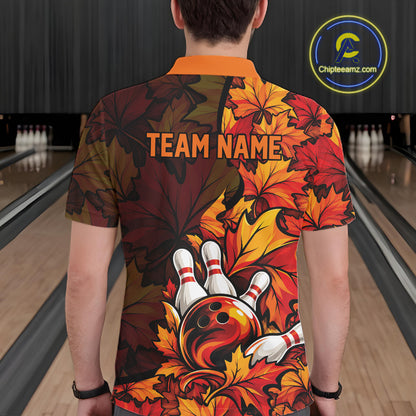 Custom Autumn Maple Leaf Thanksgiving Bowling Men Polo Shirt Bowler Outfit IPHW12800