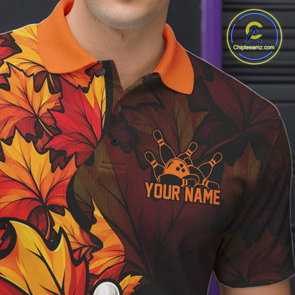 Custom Autumn Maple Leaf Thanksgiving Bowling Men Polo Shirt Bowler Outfit IPHW12800