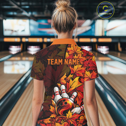 Custom Autumn Maple Leaf Thanksgiving Bowling Women Quarter-Zip Shirt Bowler Outfit IPHW12800