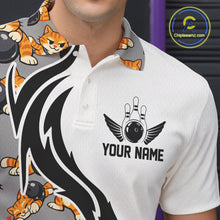 Load image into Gallery viewer, Custom Cute Funny Ginger Tabby Cat Bowling Men Polo Shirts, Cat Bowling Team Shirt IPHW10316