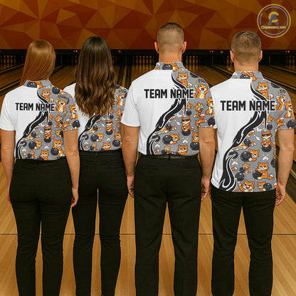 Custom Cute Funny Ginger Tabby Cat Bowling Men Polo Shirts, Cat Bowling Team Shirt IPHW10316