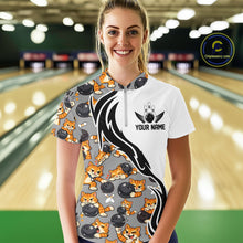 Load image into Gallery viewer, Custom Cute Funny Ginger Tabby Cat Bowling Women Quarter-Zip Shirts, Bowling Team Shirt IPHW10316