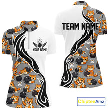 Load image into Gallery viewer, Custom Cute Funny Ginger Tabby Cat Bowling Women Quarter-Zip Shirts, Bowling Team Shirt IPHW10316