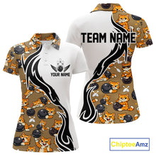 Load image into Gallery viewer, Custom Cute Funny Ginger Tabby Cat Bowling Women Polo Shirts, Cat Bowling Team Shirt IPHW10317