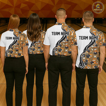 Custom Cute Funny Ginger Tabby Cat Bowling Men Polo Shirts, Cat Bowling Team Shirt IPHW10317