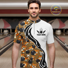 Load image into Gallery viewer, Custom Cute Funny Ginger Tabby Cat Bowling Men Quarter-Zip Shirts, Cat Bowling Team Shirt IPHW10317