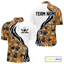Load image into Gallery viewer, Custom Cute Funny Ginger Tabby Cat Bowling Men Quarter-Zip Shirts, Cat Bowling Team Shirt IPHW10317