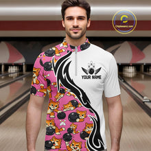 Load image into Gallery viewer, Custom Cute Funny Ginger Tabby Cat Bowling Men Quarter-Zip Shirts, Cat Bowling Team Shirt IPHW10319