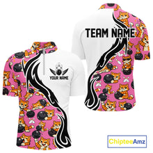 Load image into Gallery viewer, Custom Cute Funny Ginger Tabby Cat Bowling Men Quarter-Zip Shirts, Cat Bowling Team Shirt IPHW10319