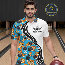 Load image into Gallery viewer, Custom Cute Funny Ginger Tabby Cat Bowling Men Polo Shirts, Cat Bowling Team Shirt IPHW10320