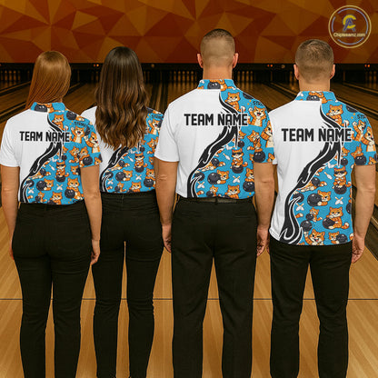 Custom Cute Funny Ginger Tabby Cat Bowling Men Polo Shirts, Cat Bowling Team Shirt IPHW10320