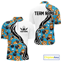 Load image into Gallery viewer, Custom Cute Funny Ginger Tabby Cat Bowling Men Quarter-Zip Shirts, Cat Bowling Team Shirt IPHW10320