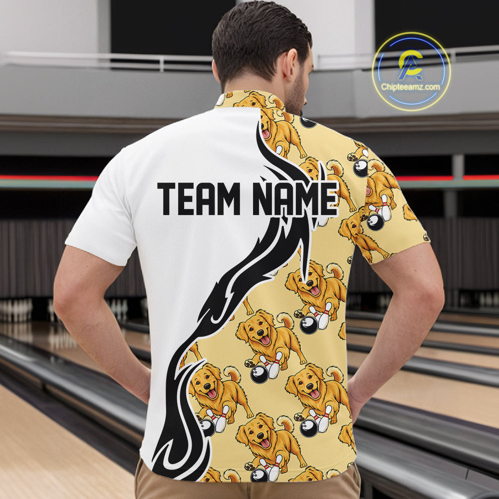 Custom Funny Golden Retriever Dog Men Bowling Team Shirt, Dog Lovers Bowling Uniform IPHW10321