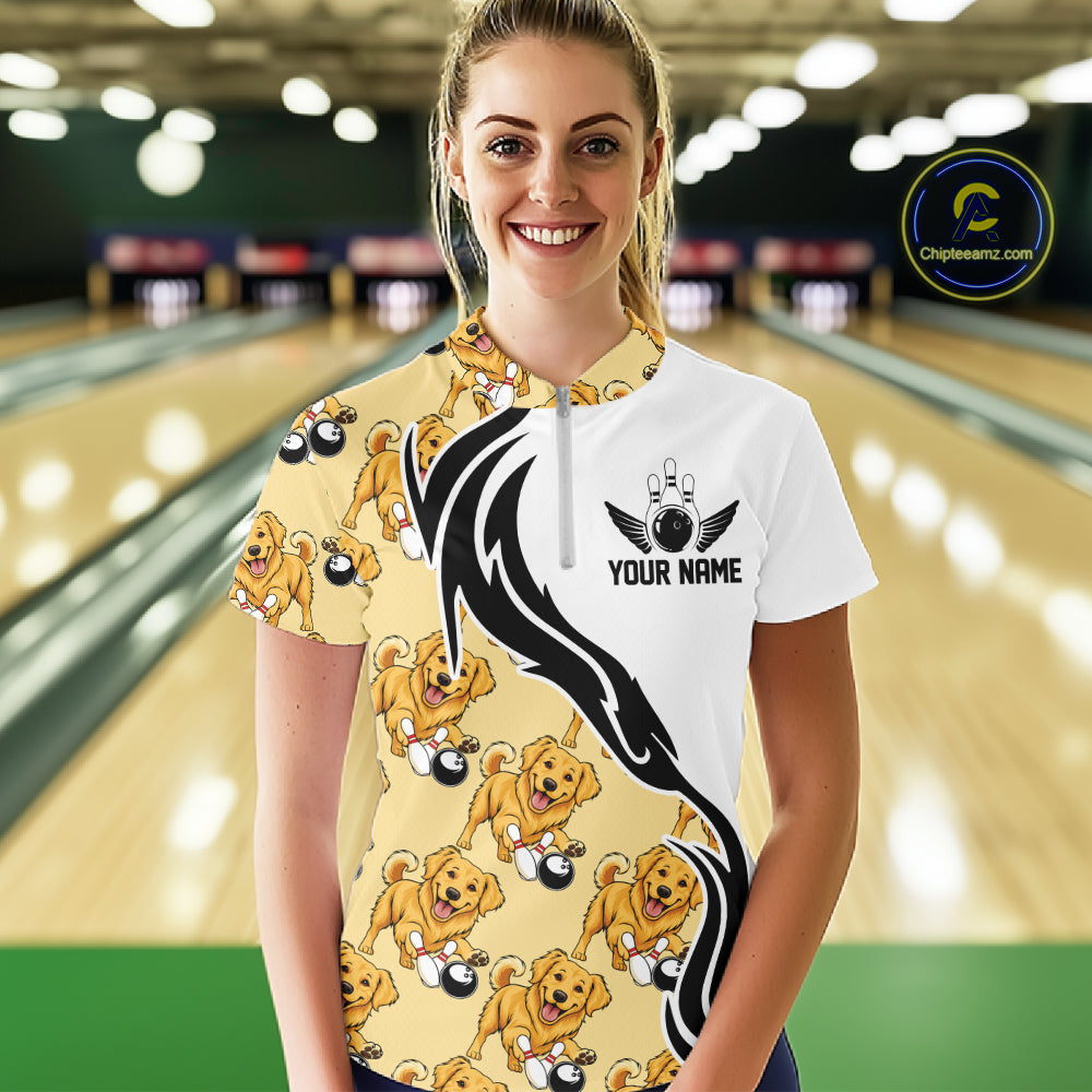 Custom Funny Golden Retriever Dog Women Bowling Team Shirt, Dog Lovers Bowling Uniform IPHW10321