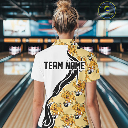 Custom Funny Golden Retriever Dog Women Bowling Team Shirt, Dog Lovers Bowling Uniform IPHW10321