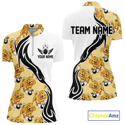 Custom Funny Golden Retriever Dog Women Bowling Team Shirt, Dog Lovers Bowling Uniform IPHW10321