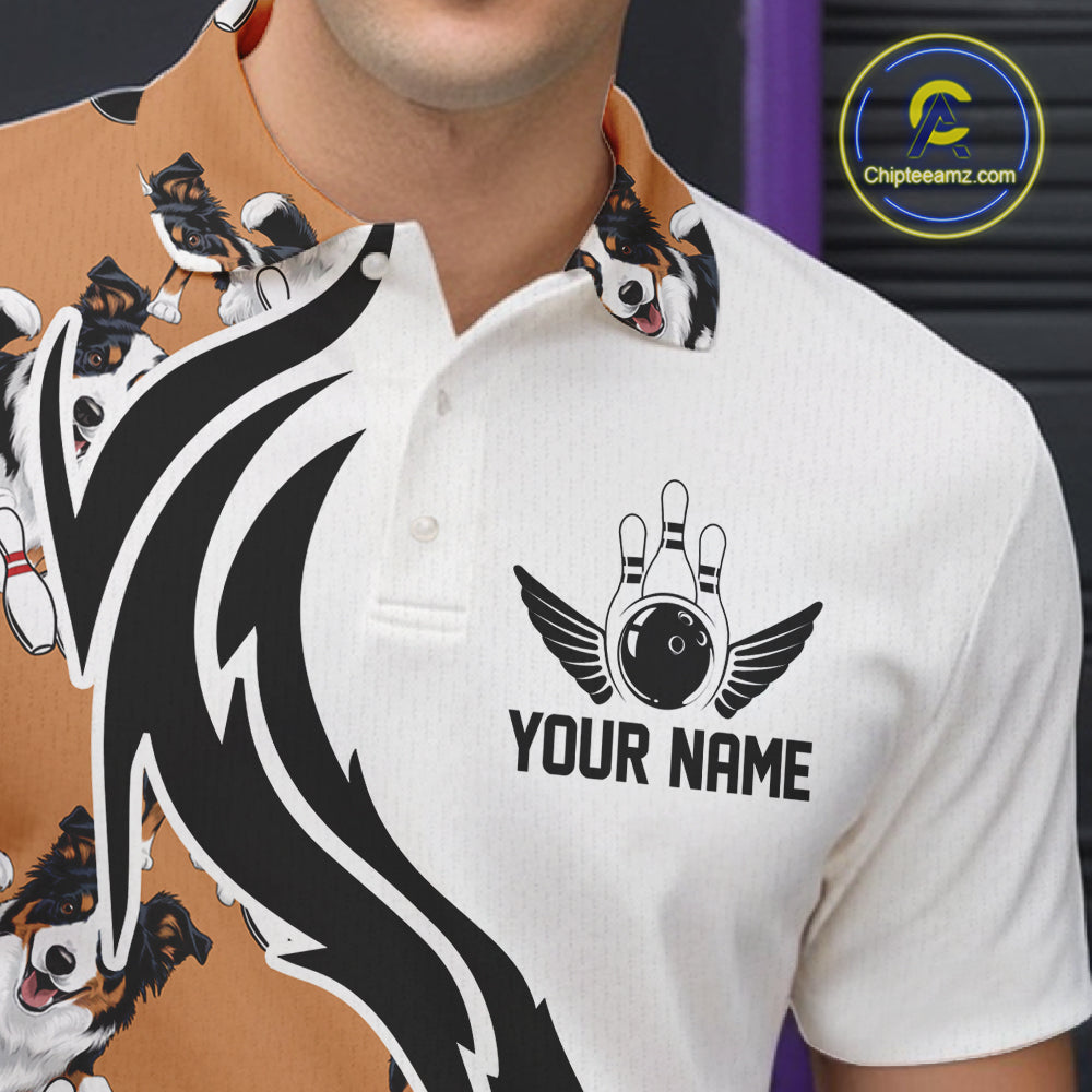 Custom Funny Border Collie Dog Men Bowling Team Shirt, Dog Lovers Bowling Uniform IPHW10322