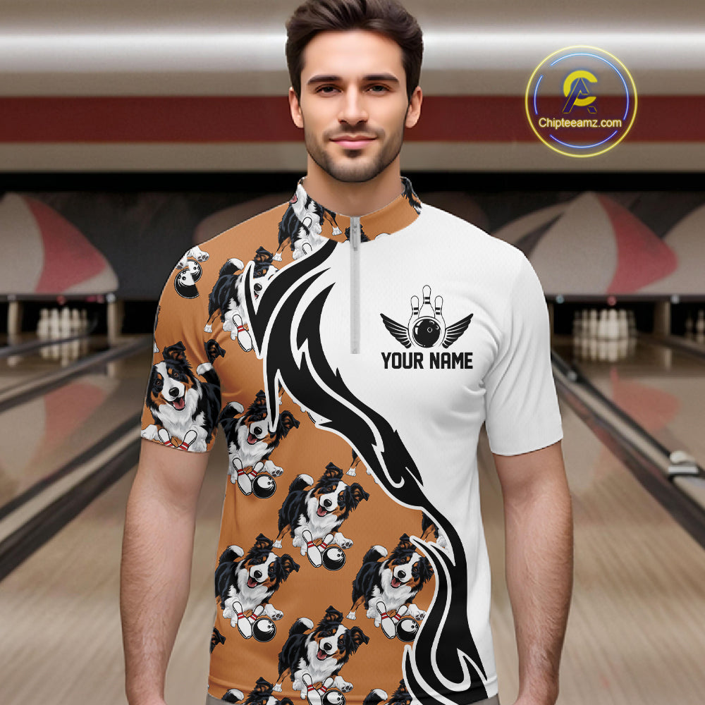 Custom Funny Border Collie Dog Men Bowling Team Shirt, Dog Lovers Bowling Uniform IPHW10322