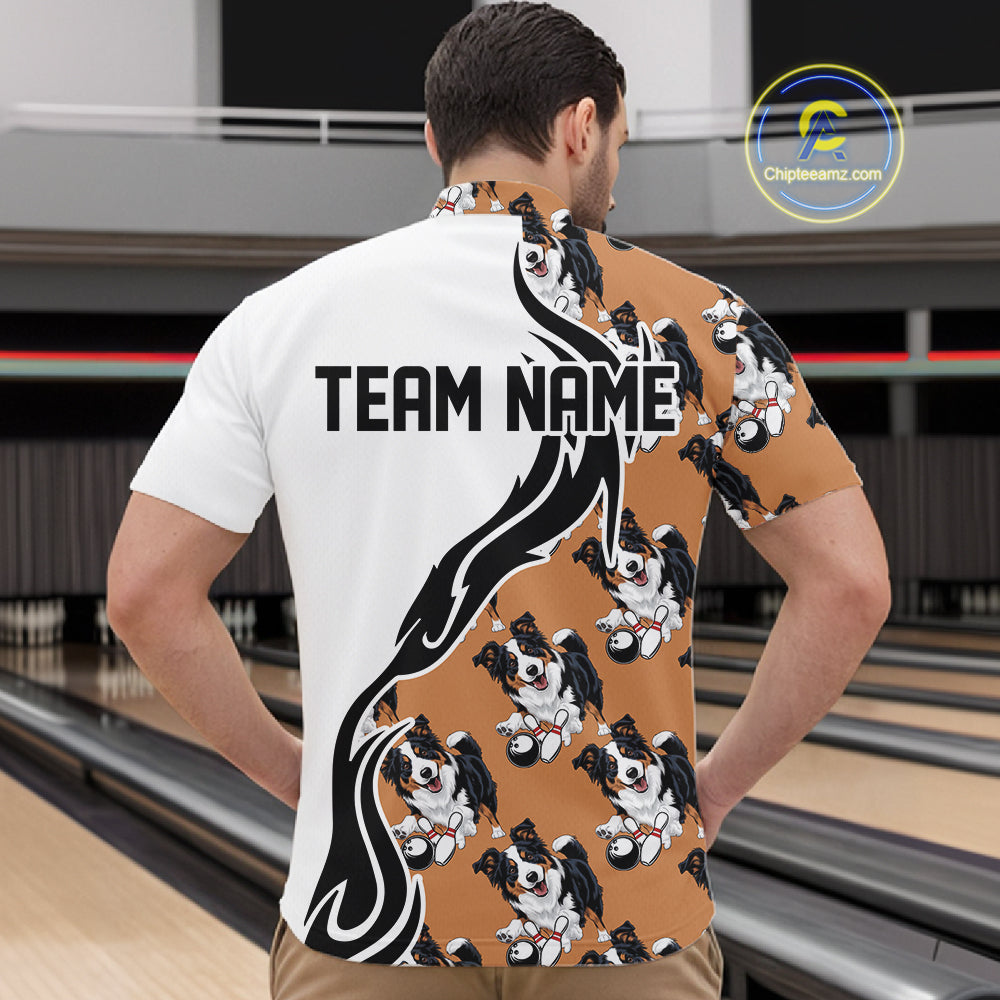 Custom Funny Border Collie Dog Men Bowling Team Shirt, Dog Lovers Bowling Uniform IPHW10322