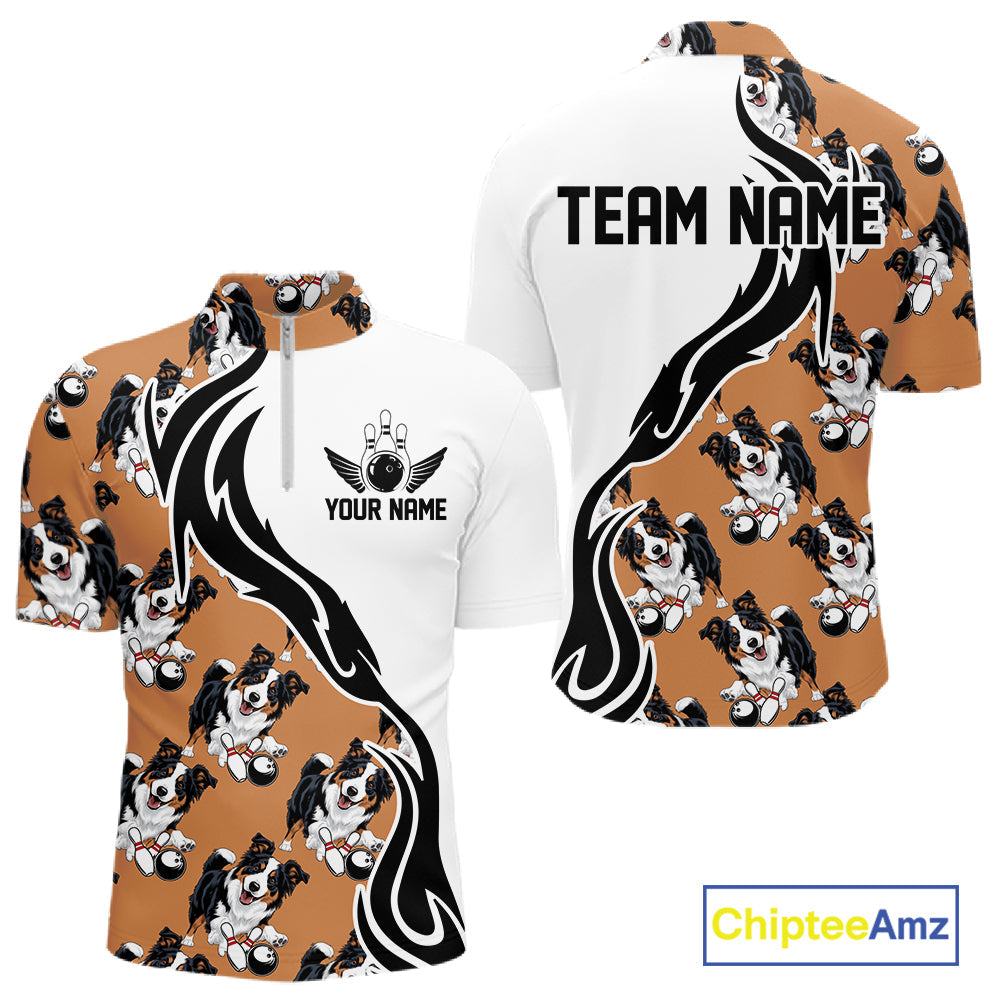 Custom Funny Border Collie Dog Men Bowling Team Shirt, Dog Lovers Bowling Uniform IPHW10322