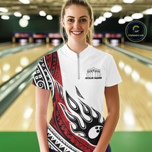 Load image into Gallery viewer, Custom Red Tribal Polynesian Pattern Women Bowling Shirt, Maori Style Bowling Outfit IPHW10326