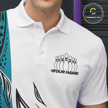 Load image into Gallery viewer, Custom Blue Tribal Polynesian Pattern Men Bowling Team Shirt, Maori Style Bowling Outfit IPHW10327