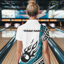 Load image into Gallery viewer, Custom Blue Tribal Polynesian Pattern Women Bowling Shirt, Maori Style Bowling Outfit IPHW10327