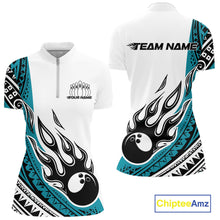 Load image into Gallery viewer, Custom Blue Tribal Polynesian Pattern Women Bowling Shirt, Maori Style Bowling Outfit IPHW10327