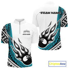 Load image into Gallery viewer, Custom Blue Tribal Polynesian Pattern Men Bowling Team Shirt, Maori Style Bowling Outfit IPHW10327