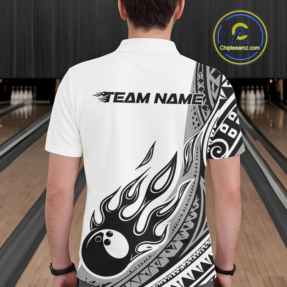 Custom Gray Tribal Polynesian Pattern Men Bowling Team Shirt, Maori Style Bowling Outfit IPHW10328