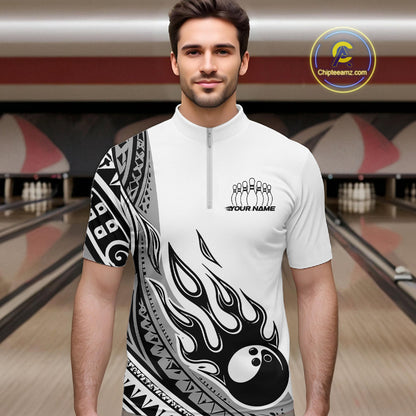 Custom Gray Tribal Polynesian Pattern Men Bowling Team Shirt, Maori Style Bowling Outfit IPHW10328