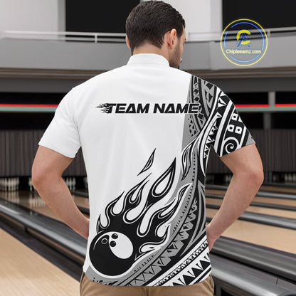 Custom Gray Tribal Polynesian Pattern Men Bowling Team Shirt, Maori Style Bowling Outfit IPHW10328