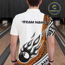 Load image into Gallery viewer, Custom Orange Tribal Polynesian Pattern Men Bowling Shirt, Maori Style Bowling Outfit IPHW10329