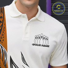 Load image into Gallery viewer, Custom Orange Tribal Polynesian Pattern Men Bowling Shirt, Maori Style Bowling Outfit IPHW10329